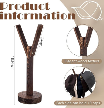 Chunful 1 Pcs Hat Stand for 10 Baseball Caps Tabletop Hat Display Rack Vertical Cap Storage Holder Organizer Hanger, No Punching Required, Easy to Install for Bedroom, Closet, Dresser, Office (Wood)