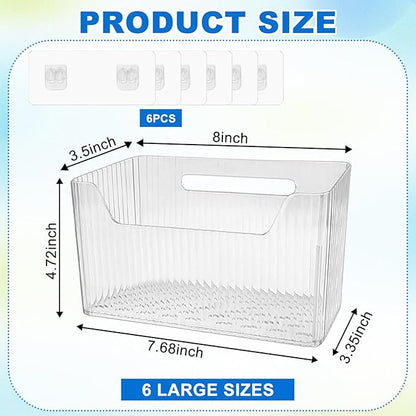 6Pcs Storage Organizer Bins Wall Mounted Organizer Basket Large Size Clear Plastic Makeup Organizer Adhesive Hanging Bin for Bathroom Kitchen Pantry