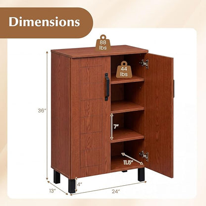 Giantex 5-Tier Shoe Storage Cabinet, Freestanding Wooden Entryway Cabinet w/Storage, 2 Doors, Removable Shelves, Shoes Rack Organizer w/Ventilation Hole for Hallway, Closet, Living Room (Brown)