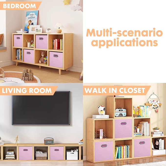 ShellKingdom Storage Bins, Foldable Fabric Storage Cubes And Cloth Storage Organizer Drawer with Metal Handle For Closet And Toys Storage, 11 X 10.5 X 10.5 INCH, 2 Pack (Pink)