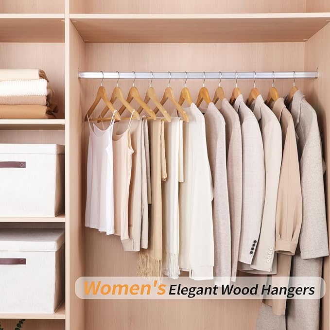 Amazon Basics Wood Suit Clothes Hangers for Closet Organizer, Natural, 20-Pack