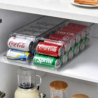 Extra Long and Enlarged Soda Can Dispenser with Lid for Refrigerator -Stackable Drink Organizer for Fridge, Pantry - Holds 12 Cans Each, BPA Free - 2 Pack