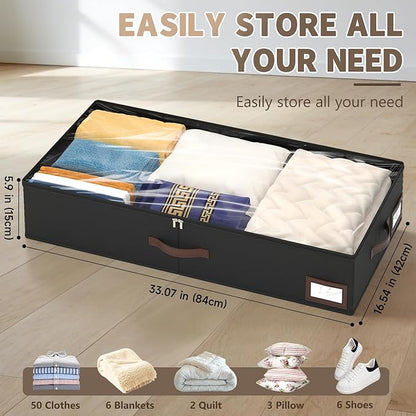 OIAHOMY 2 Pack Under Bed Storage with 4 Compression Bags, Underbed Organizers for Bedroom & Closet, Fits Beds Higher than 5.9", Space-Saving for Seasonal Clothes, Blankets & Shoes - Black