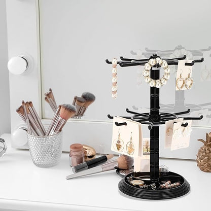 2 Pack Keychain Display Stand Rotating Jewelry 2 Tier Necklace Holder Plastic Spinning Bracelet Hanging Organizer Rotating Rack Earring Bracelet Stands for Vendors Malls Counter Dressing Table