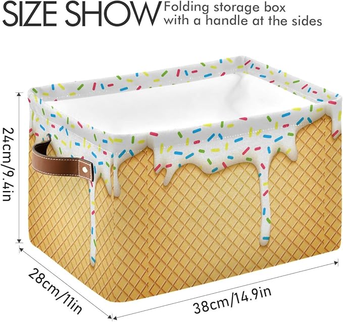Ice Cream Cone Storage Bin - Large Canvas Basket - 15x11x9.5inch