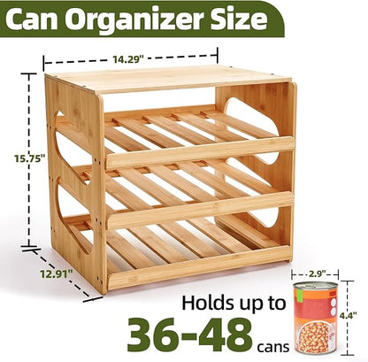 Aminigram Soup Can Organizer for Pantry, 4 Tier Pantry Can Organizers and Storage, Rolling Bamboo Canned Food Storage for Countertop Kitchen Cabinet