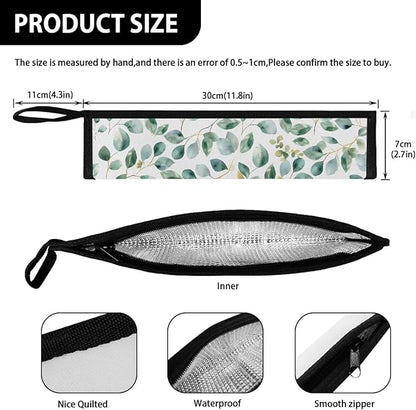 Cutlery Pouch Silverware Set Bag Tableware Carrying Case with Carrying Handle, Carry-On Utensil Holder Toiletry Bag for Travel Picnic Outdoor,Green Leaves Pattern