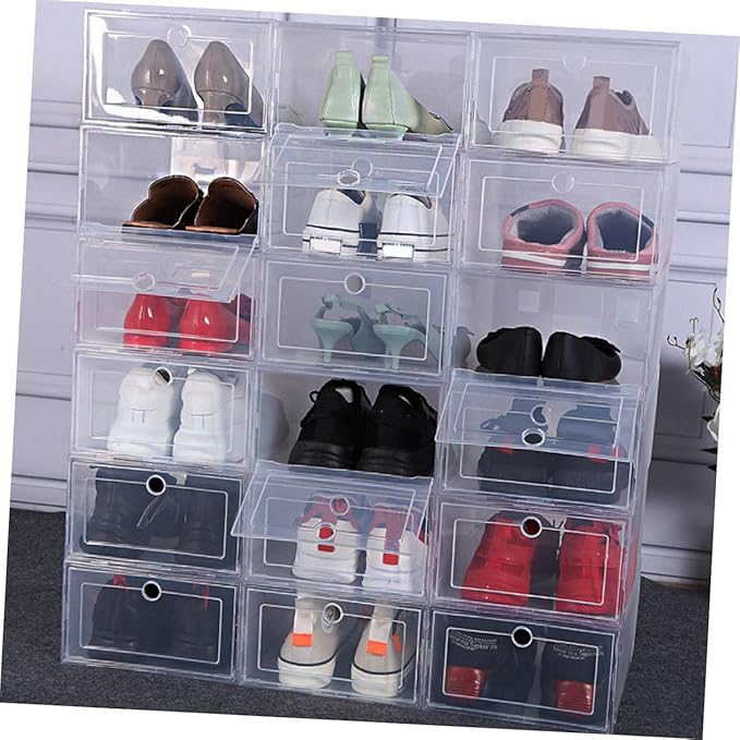 6pcs Transparent Shoe Storage Box Clamshell Design Capacity Plastic Organizer for Home and Closet Easy Access Sneaker Case