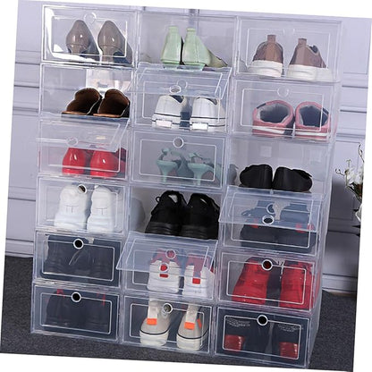 6pcs Transparent Shoe Storage Box Clamshell Design Capacity Plastic Organizer for Home and Closet Easy Access Sneaker Case