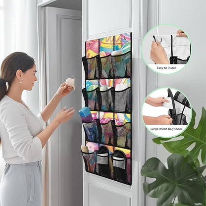 Easter Rabbit Over the Pantry Door Organizer - 12 Clear Pockets for Spices, Utensils, Snacks - Heat-Resistant Lining