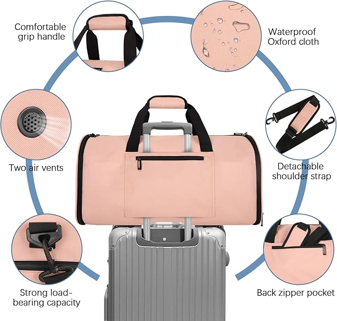 Garment Bags for Travel,50L Carry on Convertible Garment Duffle bag with Shoulder Strap,3 in 1 Hanging Suit Travel Bag with Shoulder Strap