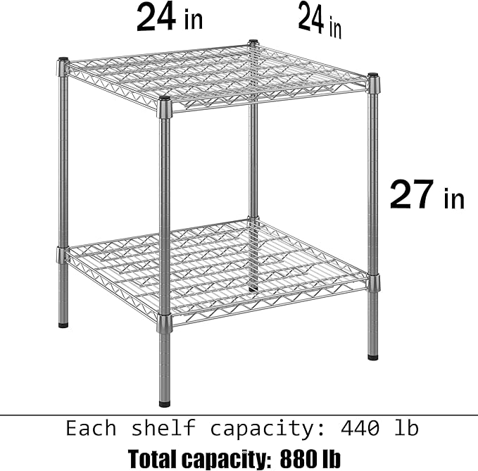 24" Deep x 24" Wide x 27" Height Wire Shelving Kit | 2-Tier | NSF Commercial Storage Rack Unit