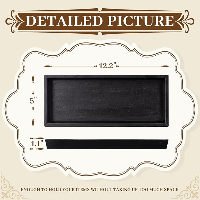 MAONAME Black Bathroom Vanity Tray, Rustic Long Narrow Tray, Rectangle Farmhouse Wood Trays, Countertop Organizer Trays for Candle, Perfume, 12.2"x 5"