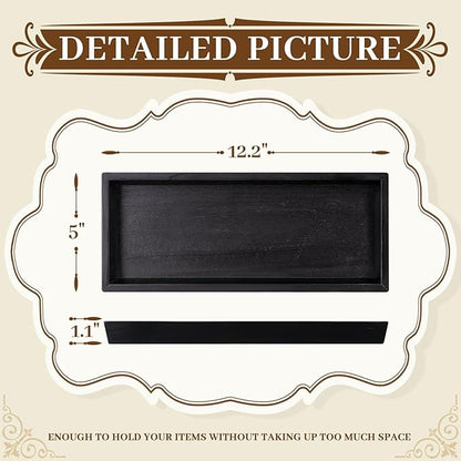 MAONAME Black Bathroom Vanity Tray, Rustic Long Narrow Tray, Rectangle Farmhouse Wood Trays, Countertop Organizer Trays for Candle, Perfume, 12.2"x 5"