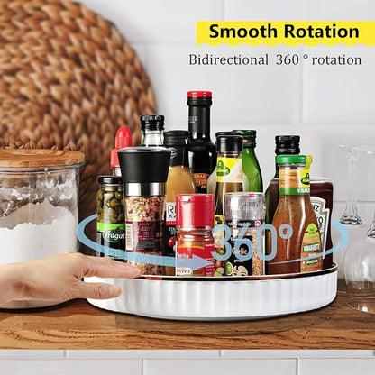 10 Inch Lazy Susan Turntable Organizer for Cabinet, Kitchen, Fridge, Pantry Organization and Storage, Bathroom, Makeup Vanity, Countertop, Under Sink Organizing, Rotating Spice Rack-White (1 Pack)