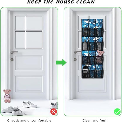 Shark Behind Door Organizer 12 Pockets Over The Door Shoe Organizer for Closet Easy to Install Shoe Holder Hanger for Office