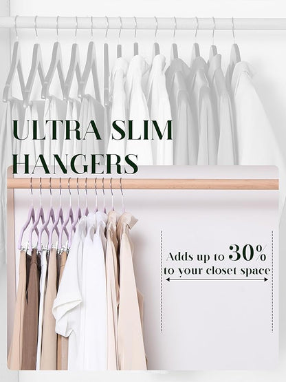 Cozymood Velvet Skirt Hangers 24 Pack, Purple Hangers with Clips Ultra Thin Non Slip Pants Hanger Space Saving Clothes Hanger with Clips for Pants, Skirts, Jeans, Shorts