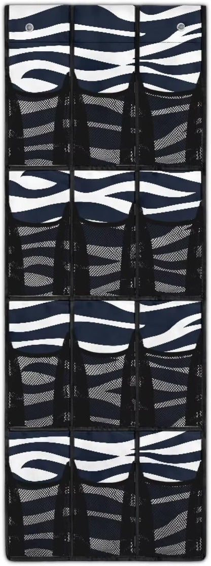 Multi-Functional 12-Pocket Hanging Bag for Doors, Heavy Duty Oxford Cloth Waterproof Lightweight and Space-Saving Design, Zebra Stripe