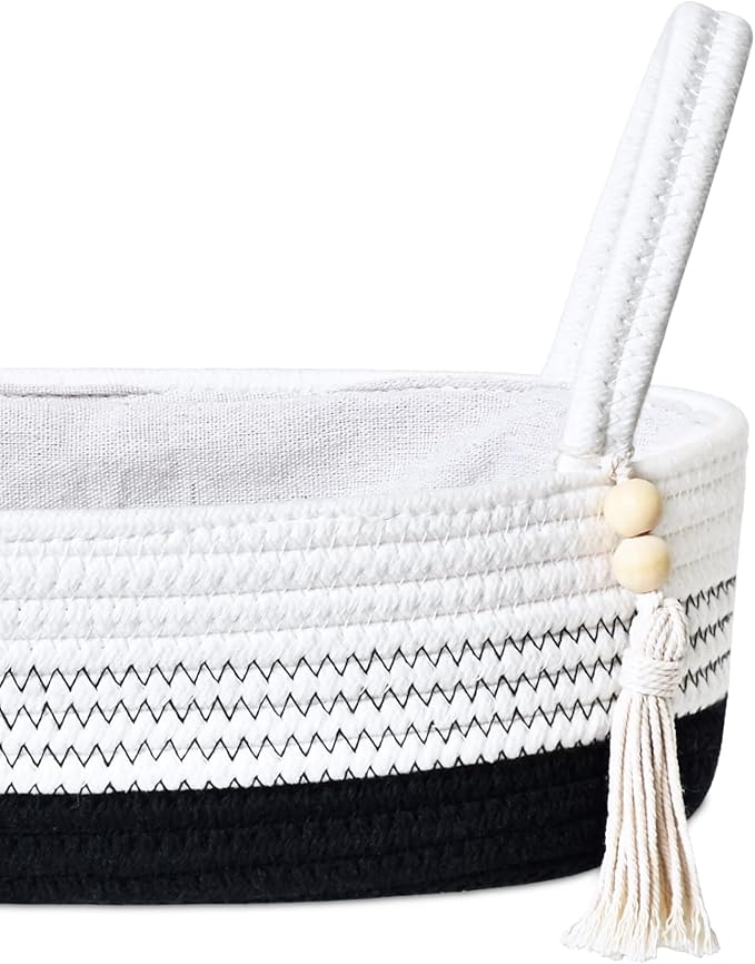 ABenkle Small Storage Basket for Toilet Tank Top - Jute Rope Woven Organizer with Handle, Boho Countertop Bathroom Decor, Toilet Paper Holder, 13x6x4 Inch