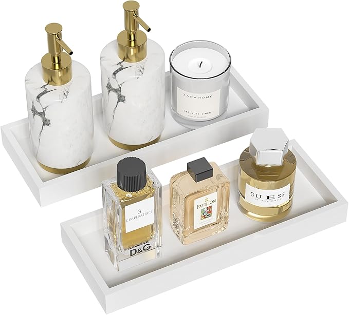 ZHWS Bathroom Vanity Tray for Countertop Decor Perfume Jewelry Toiletries, Toilet Tank Tray for Candle Bamboo Kitchen Tray for Soap Dispenser Spice Coffee Set of 2 11.3’’L x 4.4’’W x 1.14’’H