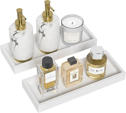 ZHWS Bathroom Vanity Tray for Countertop Decor Perfume Jewelry Toiletries, Toilet Tank Tray for Candle Bamboo Kitchen Tray for Soap Dispenser Spice Coffee Set of 2 11.3’’L x 4.4’’W x 1.14’’H