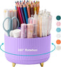 360 Rotating Plastic Desk Pen Organizer with 5 Slots, Dual-Purpose Art Supply Pencil Cup for Office, School, Home Light Purple