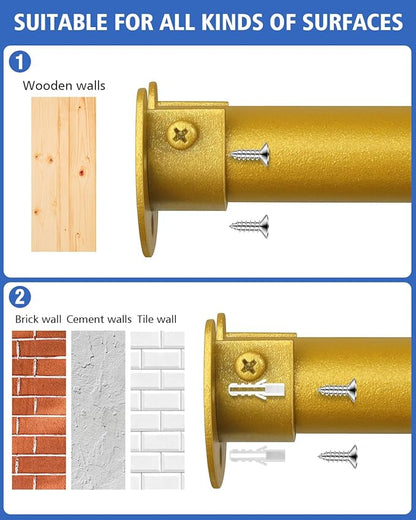 Closet Rods for Hanging Clothes - Heavy Duty, Length Adjustable (#1 Gold, 66.5" - 76")