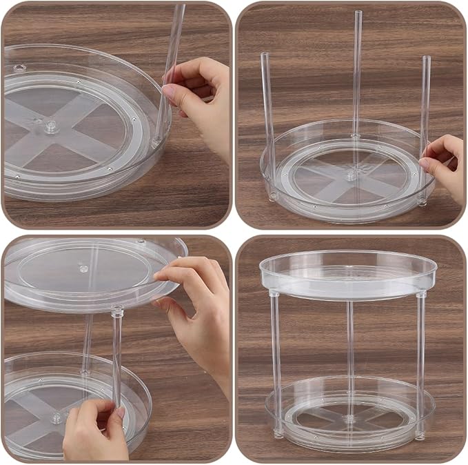 Perfume Organizer 360 Rotating Cosmetic Storage Box Transparent Acrylic Swivel Shelf Desktop Skin Care Dresser Finishing 2 Tiers Clear Perfumes Holder Display Rack Skincare Organization