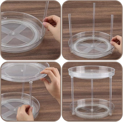 Perfume Organizer 360 Rotating Cosmetic Storage Box Transparent Acrylic Swivel Shelf Desktop Skin Care Dresser Finishing 2 Tiers Clear Perfumes Holder Display Rack Skincare Organization