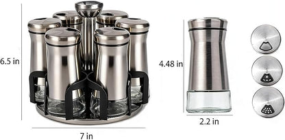 360° Rotating Spice Rack，Spice Rack Organizer for Cabinet - Includes 6pcs Glass Spice Jars and Labels,Spice Storage, Cooking, Outdoor BBQ,(Spices Not Included) (Modern)
