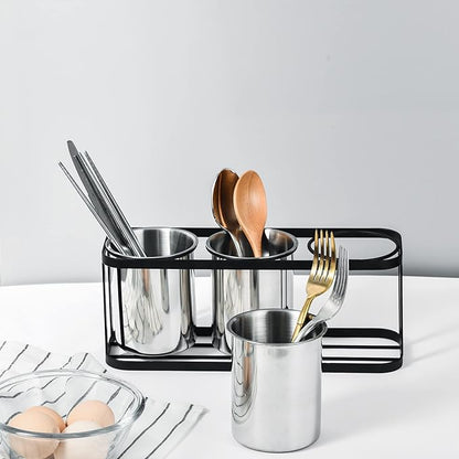 IMEEA Countertop Silverware Caddy, Stainless Steel Flatware Organizer with 3 Compartments for Forks Spoons Knives