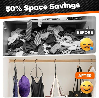 Multipurpose Closet Hangers- Tie and Belt Hanger for Closet- Ideal for Storing Belts, Ties, Scarfs, Baseball Hats, Purses & More- Great Space Saving Belt Organizer for Wardrobe - Black