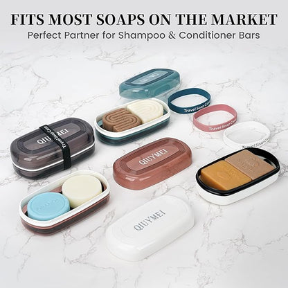 Shampoo Bar Holder Travel Case | Leakproof Soap Container with Lid & Drain Tray | Includes Silicone Strap and Soap Bag | Compatible with Kitsch Solid Shampoo and Conditioner Bars (Black, Large)
