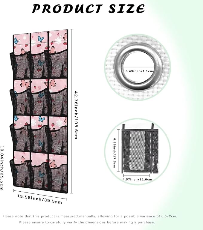 Pink Over The Door Closet Organizer 12 Pockets Shoe Organizer Door Hanger Space Saving Butterfly Wall Hanging Storage for Living Room Easy to Install Shoe Holder Hanger
