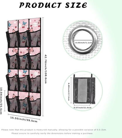 Pink Over The Door Closet Organizer 12 Pockets Shoe Organizer Door Hanger Space Saving Butterfly Wall Hanging Storage for Living Room Easy to Install Shoe Holder Hanger