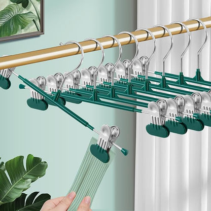 Clothes Pants Hangers with Wide Clips 20 Pack,Non-Slip Adjustable Skirt Hanger for Women,Space-Saving Heavy Duty Men Hangers for Pants,Trousers,Jeans,Shorts 12Inch Green