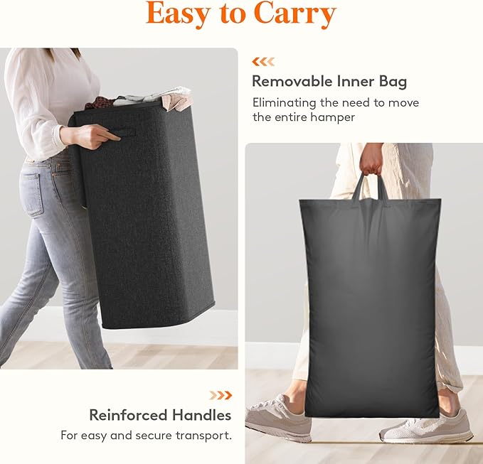 Lifewit 105L Large Laundry Basket with Lid, Laundry Hamper with Plastic Handles and Removable Bag, Foldable Tall Dirty Clothes Hampers for Laundry for Laundry Room, Bedroom, Bathroom, Dorm, Dark Gray