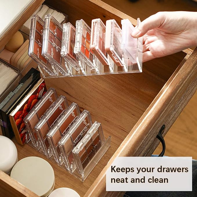 3Pcs Eyeshadow Palette Organizer, 7 Section Makeup Palette Organizer, 2 Acrylic Palette Organizer with 1 Lipstick Holder, Clear Palettes Storage Holder for Cosmetics Blush, Bathroom Vanity