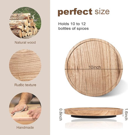 Wood Lazy Susan Organizer Kitchen Turntable for Cabinet Farmhouse Bathroom Decor Round Decorative Tray for Vanity, Counter, Sink, Coffee Table, 10 Inch, Brown