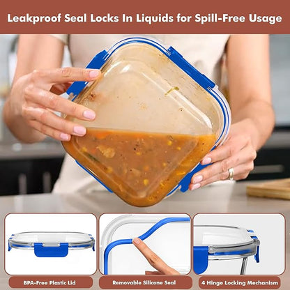 Razab 2 PC 1200ML / 41 Oz Glass Food Storage Containers with Lids - Airtight & Leakproof - Microwave/Oven/Freezer Safe - BPA Free - Ideal for Meal Prep, Storing Leftover & Lunch