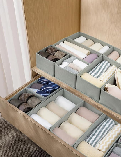Fordonral Drawer Organizer Clothes, Foldable Fabric Dresser Organizer Closet Organizers and Storage Box for Underwear,Folded Clothes,Baby Clothing,Socks,Bra,Towels,Ties(6M+6S,Gray)