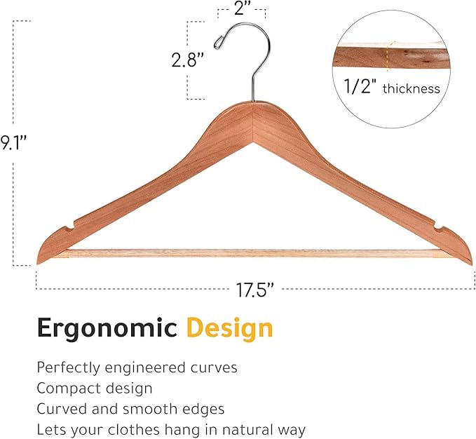 Quality Wooden Hangers - Slightly Curved, Heavy-Duty Coat Hangers with Stylish Chrome Hooks - Natural, 80 Pack Sets