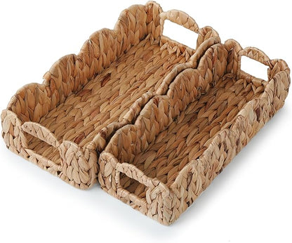 YANGQIHOME Toilet Paper Basket, Water Hyacinth Toilet Tank Basket for Storage, Scalloped Baskets for Bathroom Decor, Bedroom Nursery Room Kitchen, 2 Pack