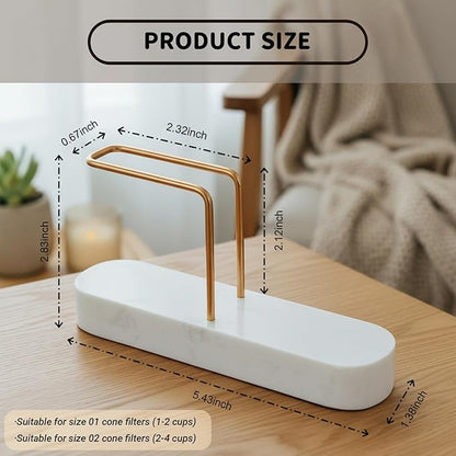 Coffee Filter Holder for Counter, Coffee Filter Storage Container for V60 Cone Paper Filters Size #01 ＆ #02, Marble Base with Non-Slip Pad (White)