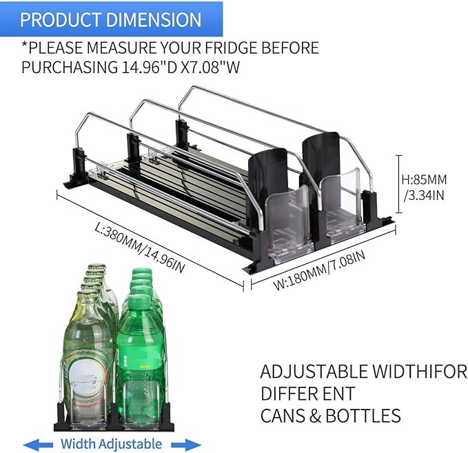 Upgraded Drink Organizer for Fridge，Soda Can Dispenser for Refrigerator，Automatic Self-Pushing Drink Pusher，Space-Saving Fridge Storage，Holds up to 10-15 Cans, 2 Row