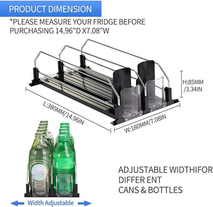 Upgraded Drink Organizer for Fridge，Soda Can Dispenser for Refrigerator，Automatic Self-Pushing Drink Pusher，Space-Saving Fridge Storage，Holds up to 10-15 Cans, 2 Row