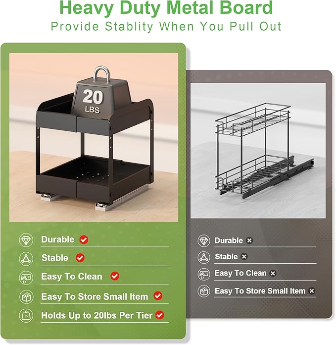 Across-Star Expandable Pull Out Spice Rack For Cabinet, 2-Tier No Drill Slide Out Drawers For Kitchen Cabinet with Adjustable Height, Metal Pullout Spice Holder Seasoning Shelf Inside Cabinet