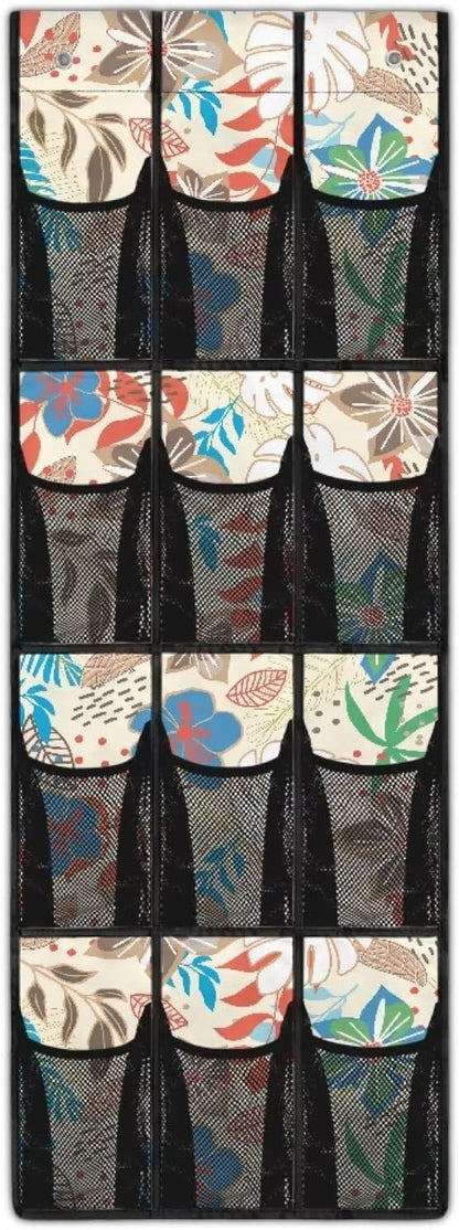 Tropical Flower Over the Door Shoe Organizer 12 Large Mesh Pockets Hanging Shoe Rack for Door Shoe Storage Organizer Shoe Holder Hanger