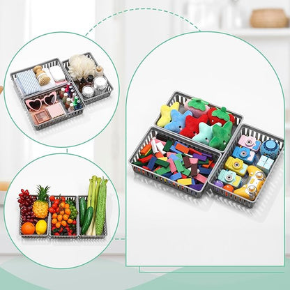 Wenqik 24 Pcs Plastic Storage Baskets for Classroom Organizing Small Pantry Storage Bins Rectangular Tray for Back to School Household Toys Classroom Bedrooms, Kitchens Countertops(Gray)