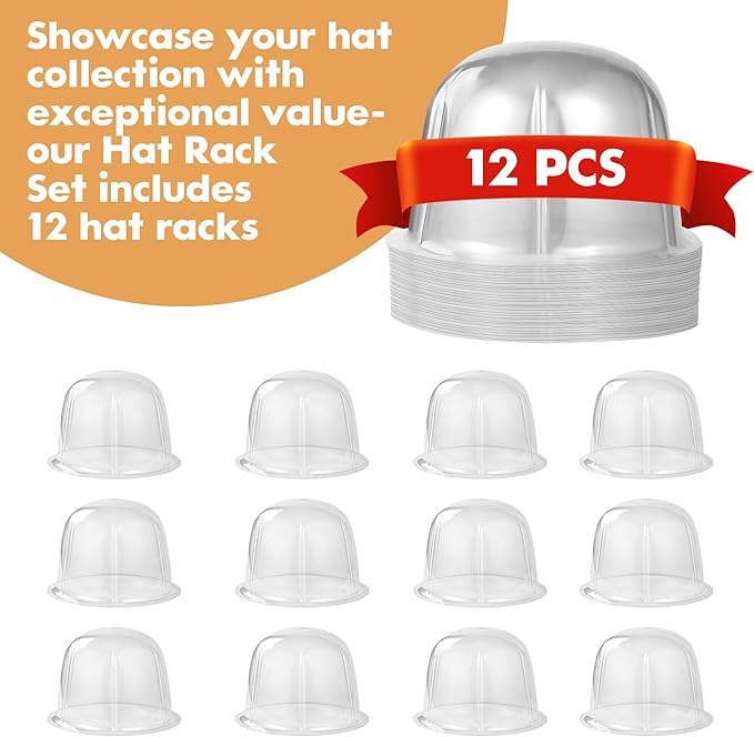 12 PCS Hat Holder Display Organizer Racks Stands Table Top Storage Hanger for Cowboy Fedora Closet Trucks Brim Bill Shaper (Clear)